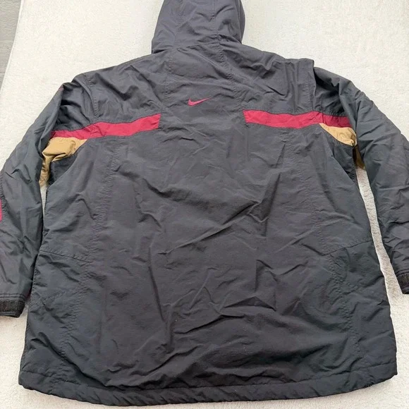 Nike XXL Mens Hooded Padded Puffer Winter Jacket Coat Black Red Khaki Stripe - Picture 9 of 9